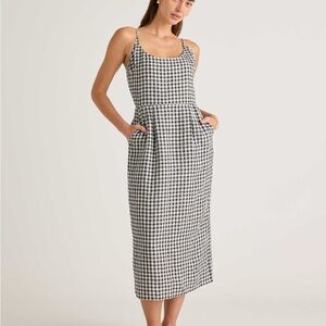Quince Black and White Checkered Midi Dress